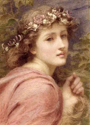 Con flores desnudas adornadas delicadamente; cuyos tiernos cabellos tiemblan cada uno con cada pequeño aliento que sopla bajo el cielo, 1894